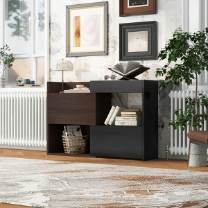 BEAFUP 32.5''-58.8'' Extendable and Rotating Multifunctional Storage Cabinet with 1 Drawer, 90-Degree Corner Cabinet for Living Room, Black & Walnut - 1 of 4