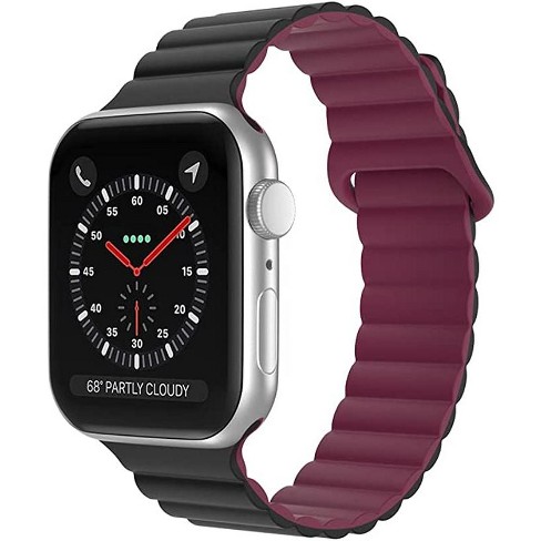 Worryfree Gadgets Magnetic Silicone Band for Adjustable Loop Strap Magnetic  Closure iWatch Series 8 7 6 5 4 3 2 1 SE - 38/40/41mm - Black/Wine Red