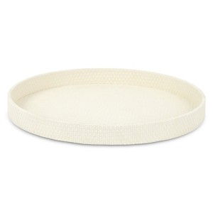 HomeRoots 15" White Faux Wicker Round Serving Tray - 1 of 4