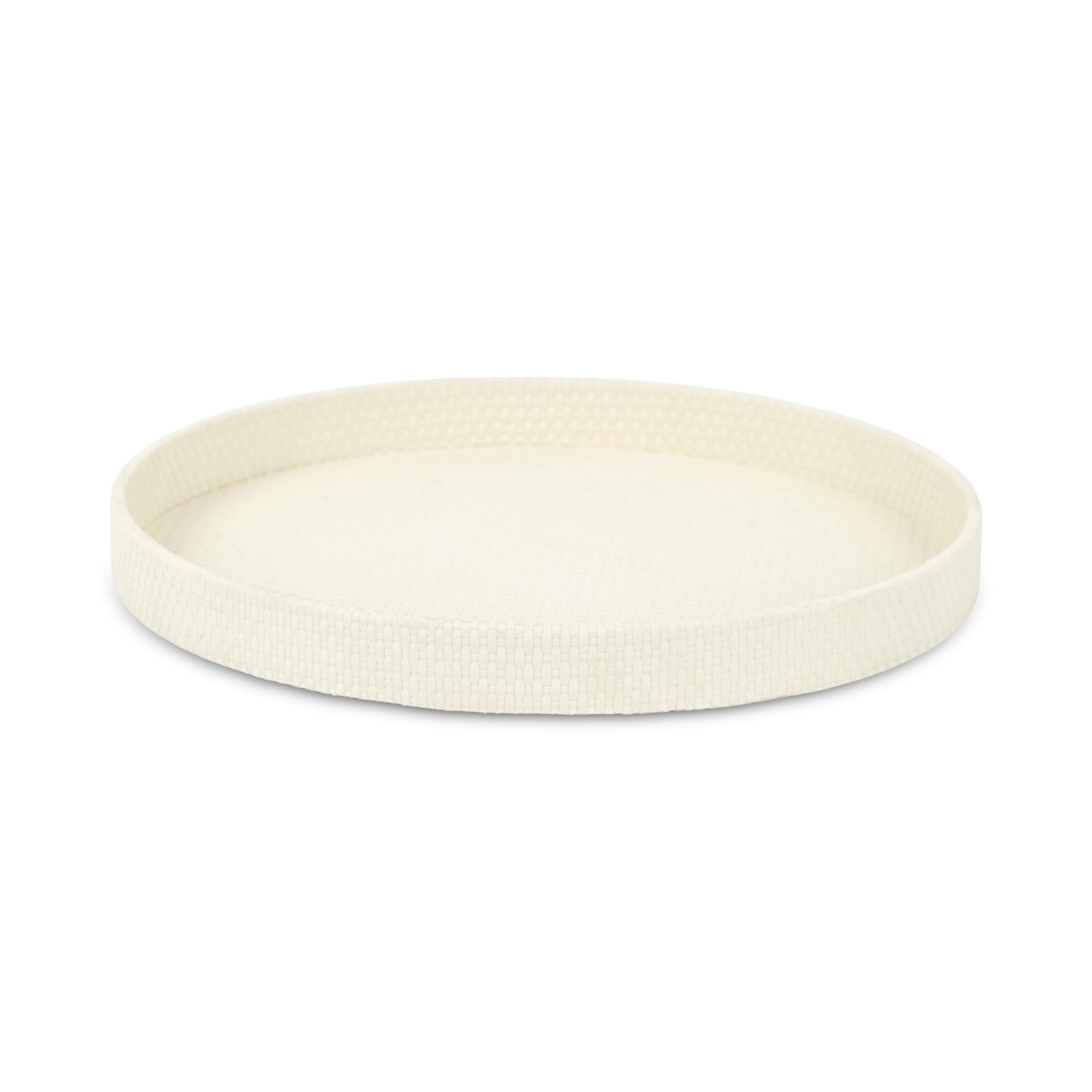 HomeRoots 15" White Faux Wicker Round Serving Tray