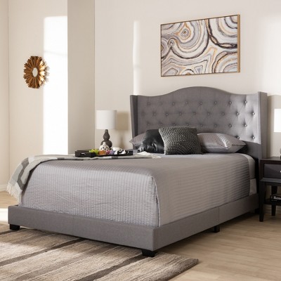 Gray Tufted Upholstered King Bed with Curved Headboard