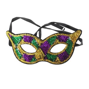 Unique Bargains Halloween Christmas Colorful Sequins Party Mask Purple Green Yellow 1Pc - 1 of 4