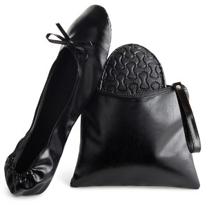 Black Foldable Ballet Flats for Women, Roll Up Flats with Zipper Pouch, US Size 8.5-9.5 - 1 of 4