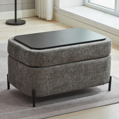 Hrinhom 30.3"W Upholstered Storage Ottoman With Reversible Tray and Metal Legs