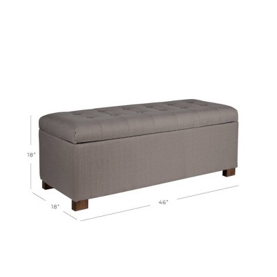Gray Tufted Fabric Storage Bench with Wood Legs