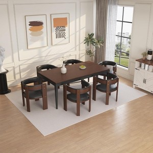 Coucheta 8-Piece Dining Chair Set - Mid-Century Modern Chairs with Wide PU Leather Seats & Rubberwood Frame , 22"W (Brown/Black) - 1 of 4