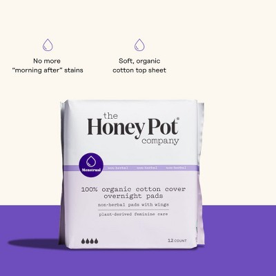 The Honey Pot Overnight Pads, Herbal, 12 Count