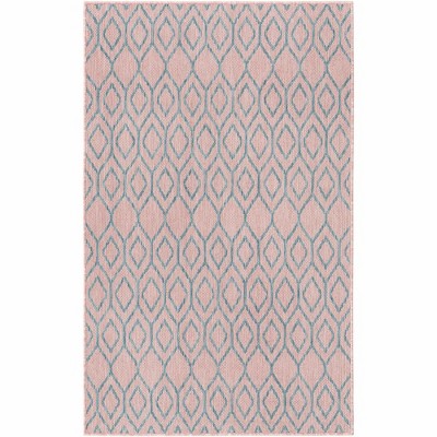 Light Blue and Pink Geometric Synthetic Outdoor Area Rug, 4' x 6'