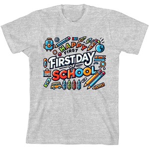 "Happy First Day of School" Adult Crew Neck Short Sleeve Tee - 1 of 2
