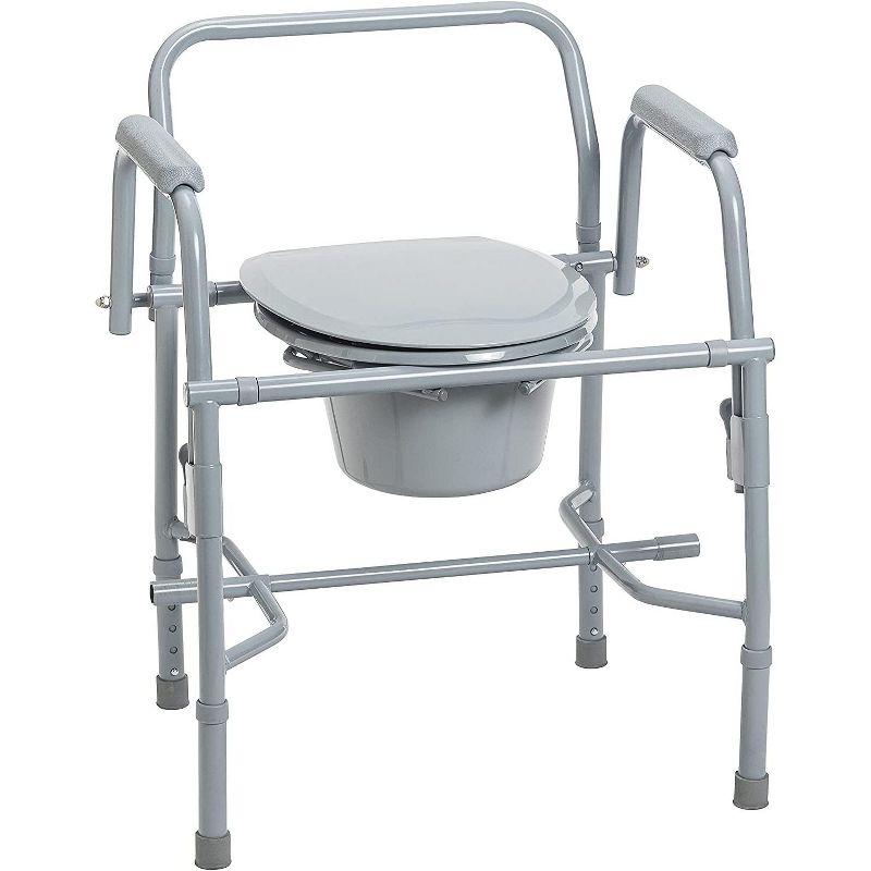 Drive Medical Steel Drop Arm Bedside Commode with Padded Arms and Back Bar, 300 lbs Capacity, Gray, 2 of 9