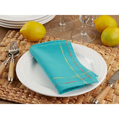 Turquoise Cotton Striped Square Napkin Set of 4