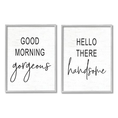Stupell Industries Morning Gorgeous Hello Handsome Romantic Framed Giclee, 2 Pieces, each 11 x 14