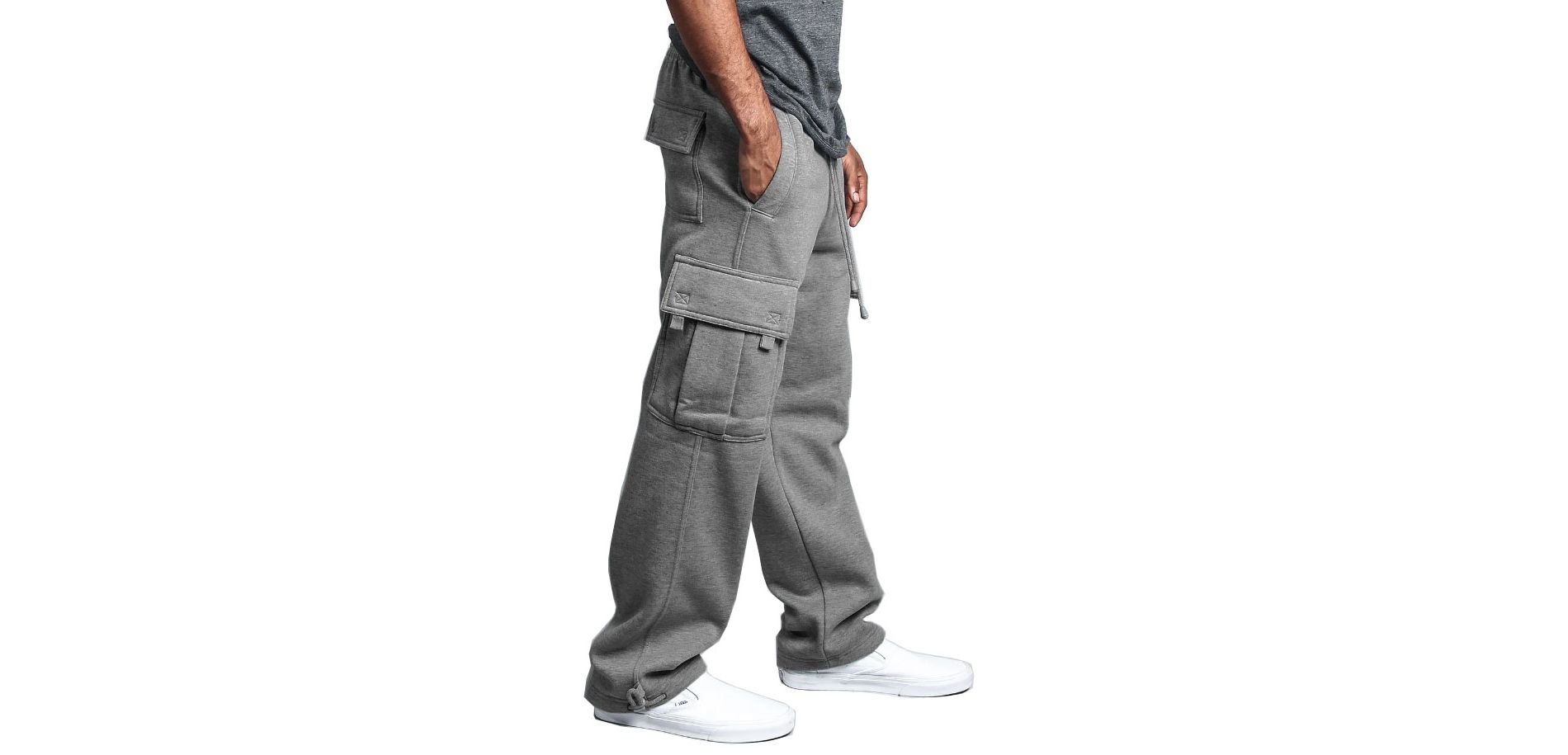 G-Style USA Men's Solid Fleece Heavyweight Cargo Pants - Gray - Small