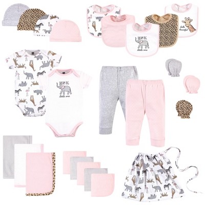 Hudson Baby Infant Girl Layette Start Set Baby Shower Gift 25pc, Modern Pink Safari, 0-6 Months