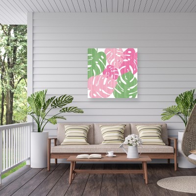 Sarah Adams 18x18 Pink and Green Floral Outdoor Canvas Wall Art