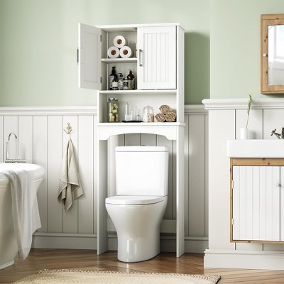 White Linen MDF Over-The-Toilet Storage Cabinet with Double Doors