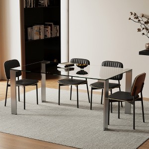 Luck Live Modern Tempered Glass Dining Table with Stainless Steel Legs, Rectangular 6-8 Seater Table for Dining Room, living room - 1 of 4