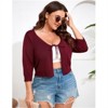 Clearlove Women's V-Neck Tie Front Shrug 3/4 Sleeve Rib-Knit Cardigan Sweater Crop Top - 3 of 4