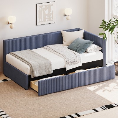 Twin Size Corduroy Upholstered Daybed with Two Storage Drawers and Vertical Striped Design 4S - ModernLuxe