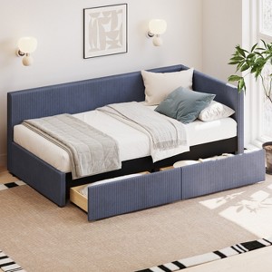 Twin Size Corduroy Upholstered Daybed with Two Storage Drawers and Vertical Striped Design 4S - ModernLuxe - 1 of 4
