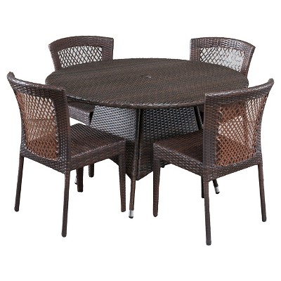 Ernesto Multi-Brown 5-Piece Iron and Plastic Round Outdoor Dining Set