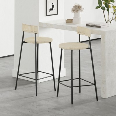 VASIP Set of 2 Farmhouse Counter Height Dining Chair with Handwoven Paper Rope Seat and Non-Slip Feet Pads, Bar, Cafe, and Restaurant