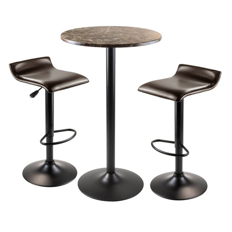 Cora Round Bar Height Dining Set with 2 Swivel Stools Wood/Black - Winsome, 1 of 8