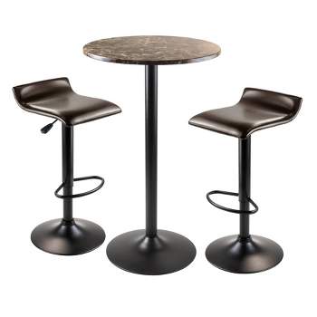 Cora Round Bar Height Dining Set with 2 Swivel Stools Wood/Black - Winsome