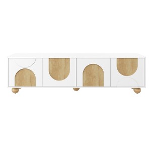CLIHOME Farmhouse TV Stand for TVs up to 75", Cream Style Media Console with Rebound Device, Entertainment Center with 5 Solid Wood Legs - 1 of 4