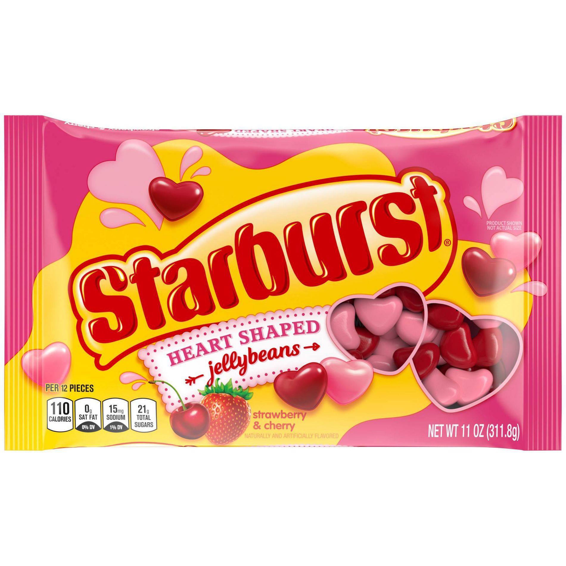Starburst Strawberry and Cherry Valentine's Heart Shaped Jellybeans Candy - 11oz
