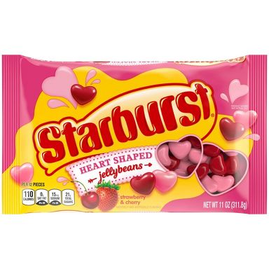 Starburst Strawberry and Cherry Valentine's Heart Shaped Jellybeans Candy - 11oz