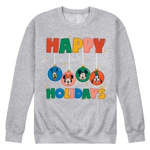 Men's - Disney - Mickey And Friends Happy Holidays Ornaments Graphic Fleece Sweatshirt - 1 of 4