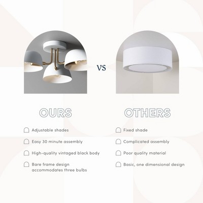 White and Brass 3-Light Semi Flush Ceiling Mount Fixture