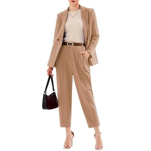 EXLURA Women's Business Blazer and High Elastic Waist Pant Suit Set Loose Fit Casual Fall Winter 2 Piece Suits for Work - 1 of 4