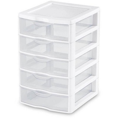Sterilite Clearview Plastic Small 5 Drawer Desktop Storage Unit, White (12 Pack)