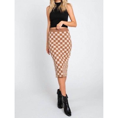 Women's Start Your Engines Checkered Midi Skirt - Polagram
