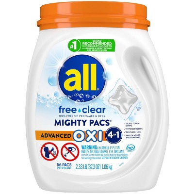 All Unscented Mighty Pacs Free Clear with OXI Stain Removers HE Laundry Detergent Pods 56 Pacs - 37.5oz