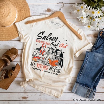 Salem Book Club Witches T-Shirt, Spooky Halloween Reading Girl Tee Natural XL