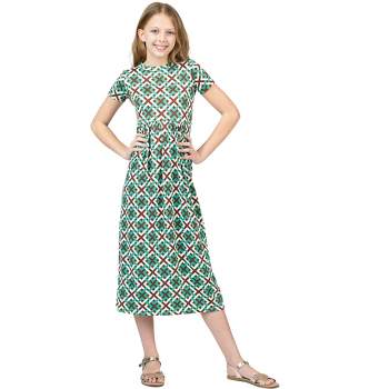 24sevenkid Girls Short Sleeve Green Maxi Dress