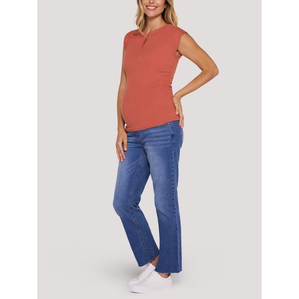 Women's Ruched Henley Muscle Tee | Motherhood Maternity - thumbnail 3