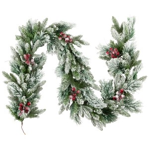 Northlight Real Touch™️ Flocked Calloway Fir with Berries Artificial Christmas Garland - 7' x 12"  - Unlit - 1 of 4