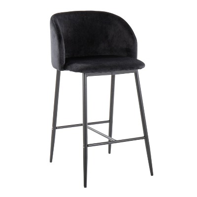 Fran Black Velvet and Metal 26" Counter Stools, Set of 2