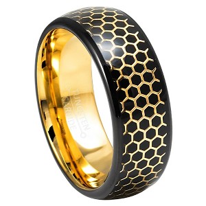 Jewelry Avalanche 8mm Gold & Black IP Honeycomb Inlay Tungsten Carbide Mens Wedding Band - 1 of 4
