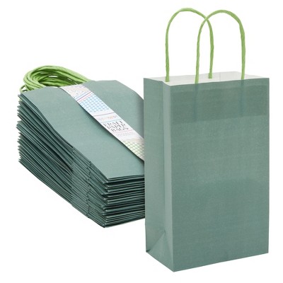 Blue Panda 25 Pack Small Paper Gift Bags with Handles for Party Favors, Bulk Shopping Merchandise Bags, Green 9 x 5.5 x 3 In