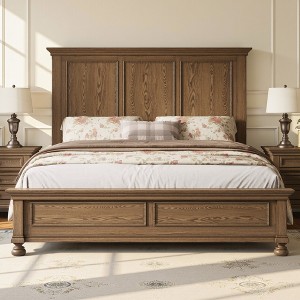 AMERLIFE Platform Bed Frame, Solid Wood with 65.2" Headboard, Heavy-Duty Slats, No Box Spring Required, Easy to Assemble - 1 of 4