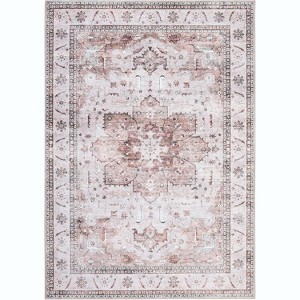 Machine Washable Area Rug - Lightweight Low Pile Chenille Carpet with Non-Slip Backing Boho Print Decorative Rug for Living Room Bedroom Dining Room - 1 of 4
