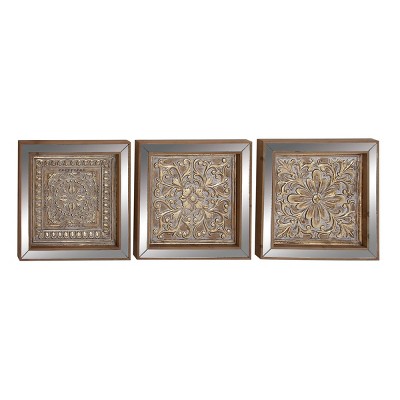 Set of 3 Glam Metal Framed Wall Canvas Brown - Olivia & May