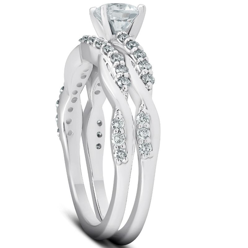 Pompeii3 3/4Ct Diamond Infinity Engagement Ring Set 14k White Gold Maching Woven Band, 2 of 6