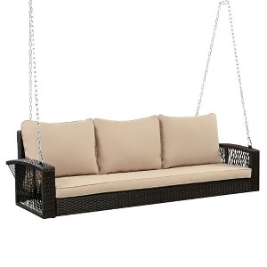 Infurnic Patio Swings, All Weather Outdoor Wicker Sofa High Back Couch with Premium Cushions for Garden Backyard, Beige, 69"*22.4"*19.9" - 1 of 4