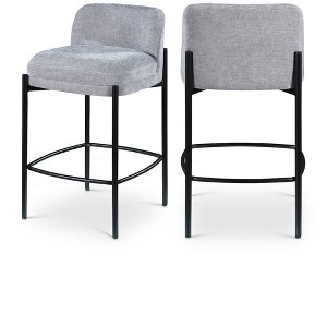 Meridian Furniture,Burton Grey Chenille Fabric Stool, Set of 2 - 1 of 4